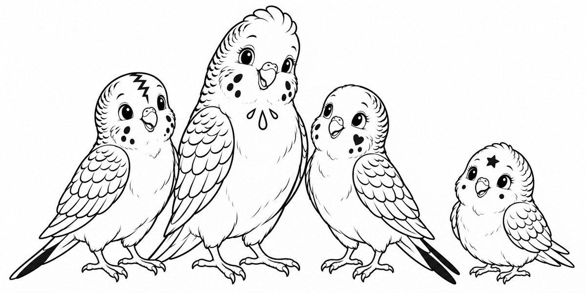 The Chirps: Daisy, Chip, Caty, and Bella, the budgie friends in Crayon Kite's first story collection.